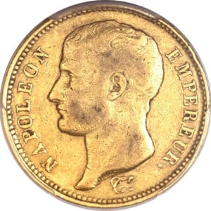 Avers 40 francs Napoléon Tête nue, calendrier grégorien, balancier Gengembre - - France — pièce en or