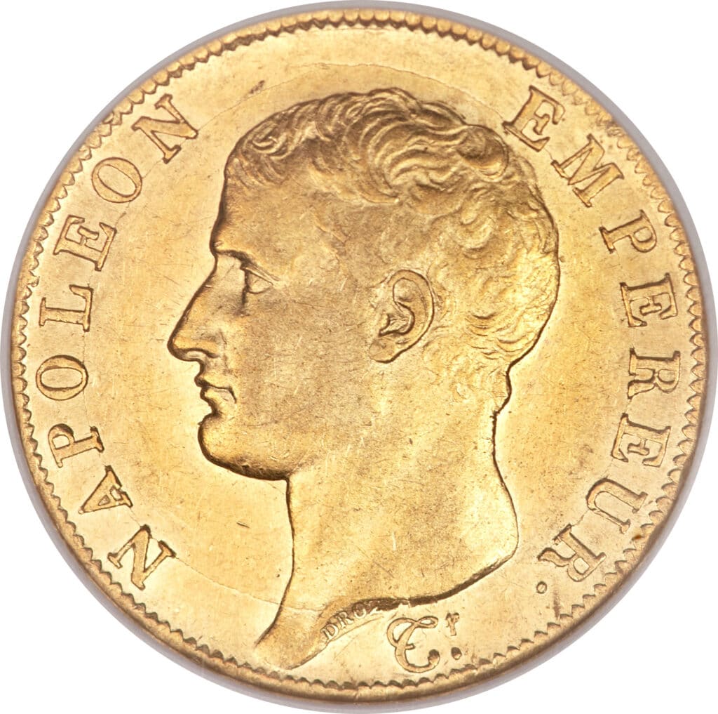 Avers 40 francs Napoléon Tête nue, calendrier grégorien - - France — pièce en or