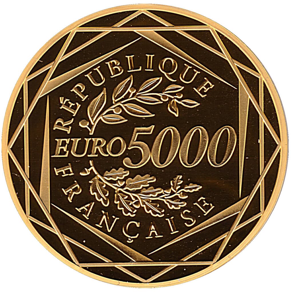 Avers 5 000 euros Coq 1er type - - — pièce en or