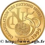 5 francs cinquantenaire de l'ONU or - - France