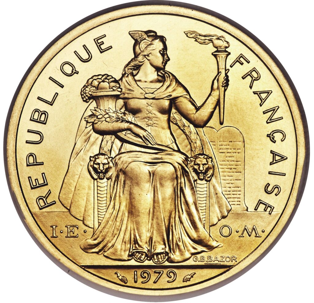 Avers 5 francs IEOM, piéfort or - - Polynésie française ›
 Polynésie française (1957-présent) — pièce en or