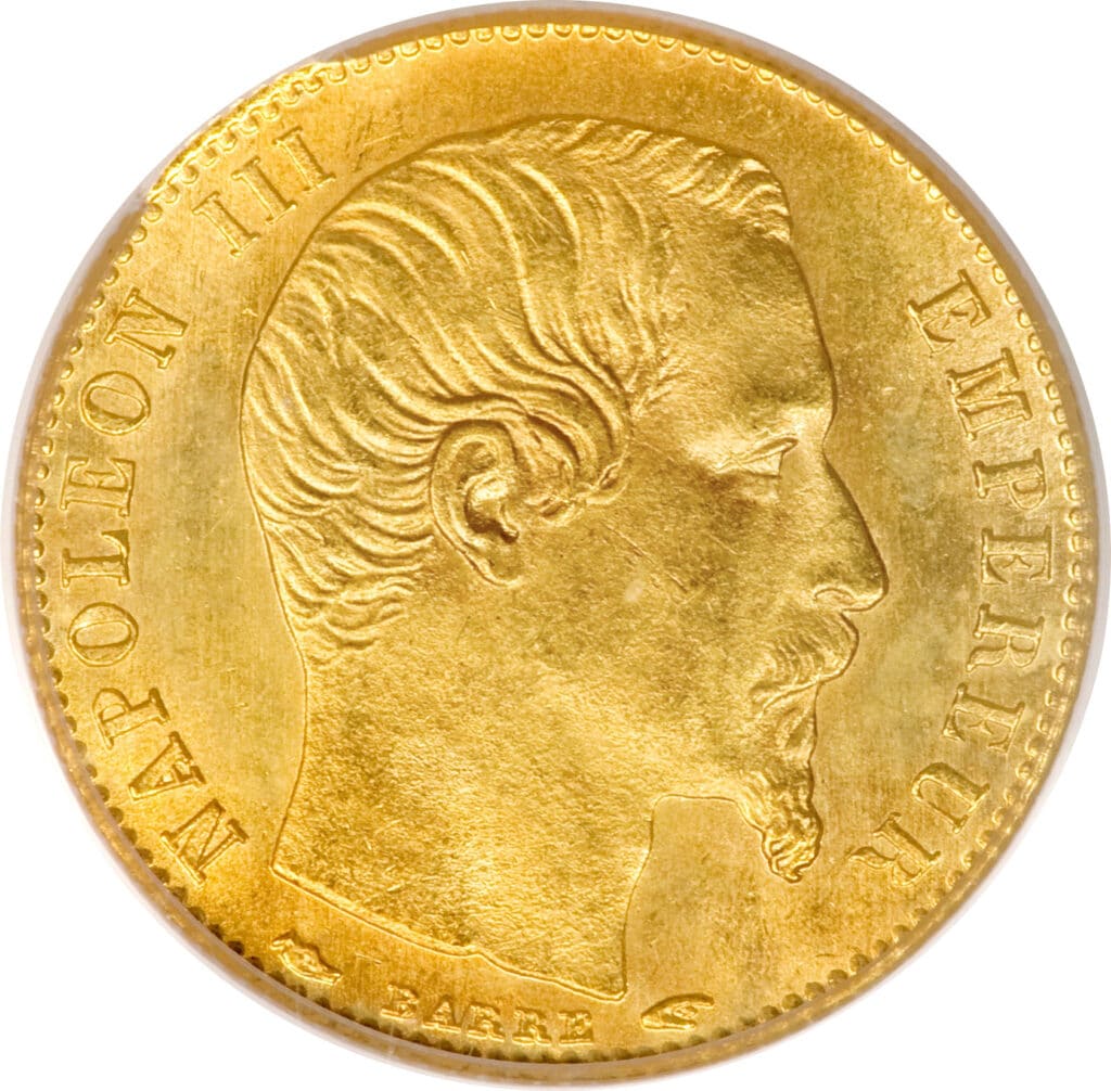 Avers 5 francs or Napoléon III Tête nue, petit module - - France — pièce en or