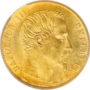 Avers 5 francs or Napoléon III Tête nue, petit module - - France — pièce en or