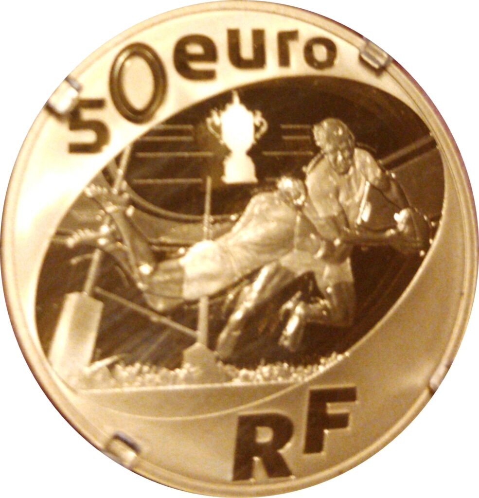 Avers 50 euros Coupe du monde de rugby à XV - 2015 - France — pièce en or