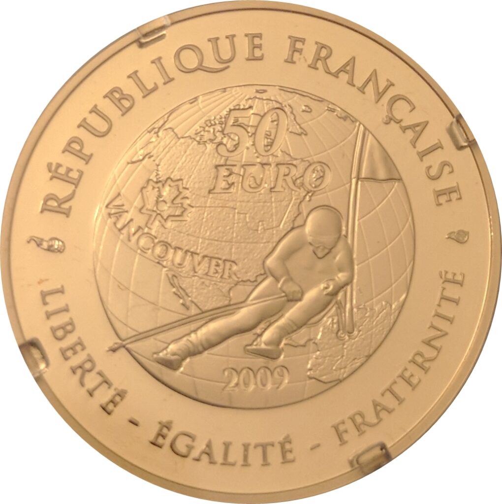 Avers 50 euros JO 2010 Ski alpin - - — pièce en or