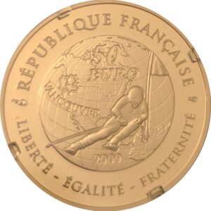 Avers 50 euros JO 2010 Ski alpin - - — pièce en or