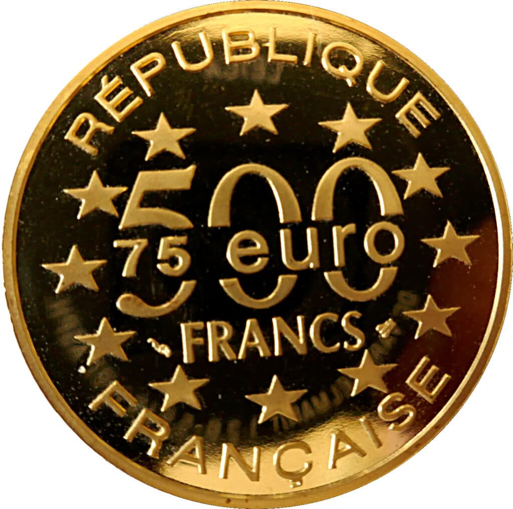 Avers 500 francs / 75 euros Cathédrale Saint-Etienne de Vienne - - France — pièce en or