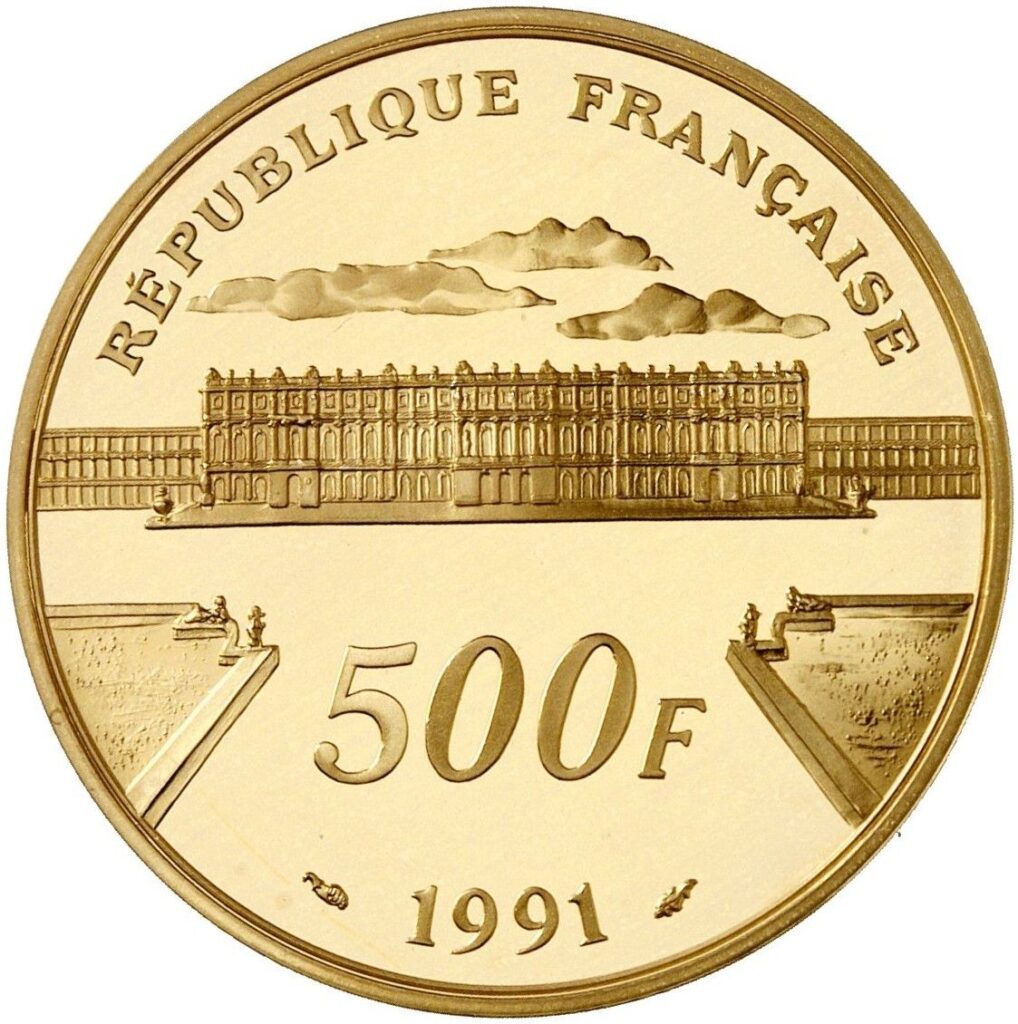 Avers 500 francs bicentenaire de la mort de Mozart - - France — pièce en or