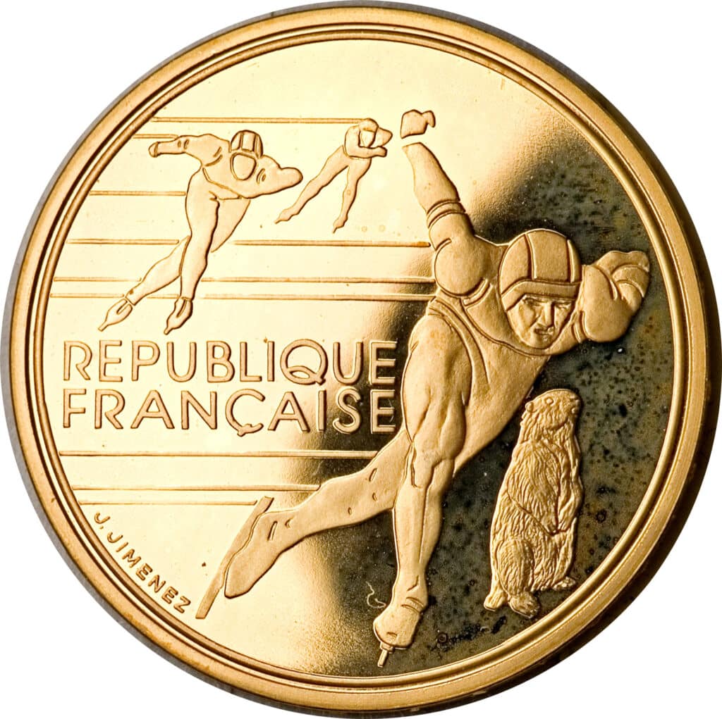 Avers 500 francs JO 1992 Patinage de vitesse - - France — pièce en or