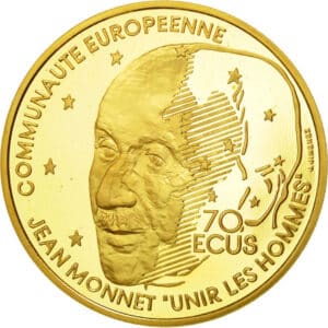 Avers 70 ecus / 500 francs Jean Monet - - France — pièce en or