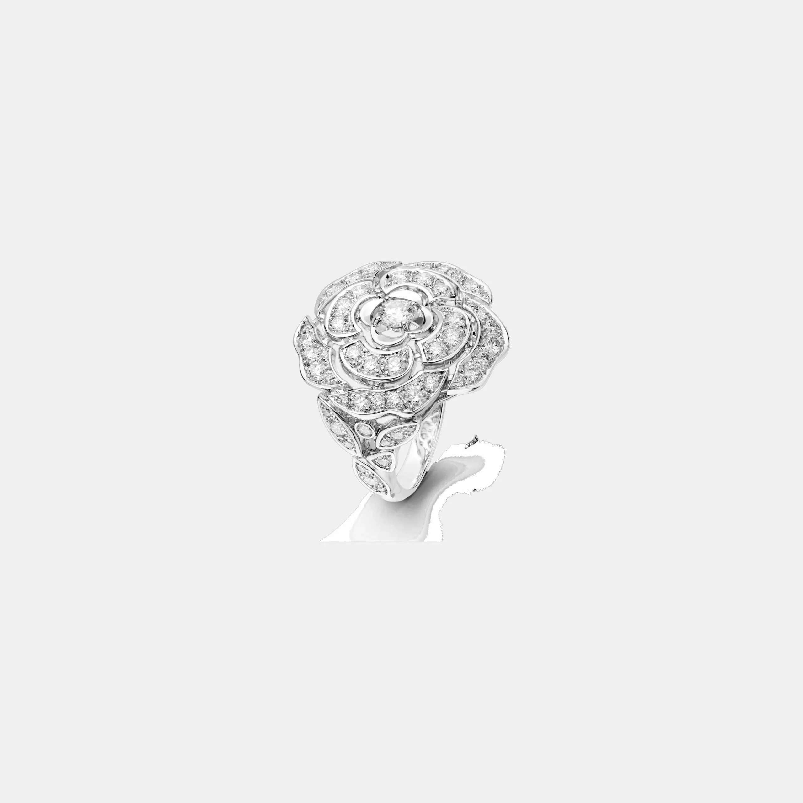 Bague Camélia Chanel en or blanc, diamant — photographie du modèle, cote d’occasion GOLDMARKET