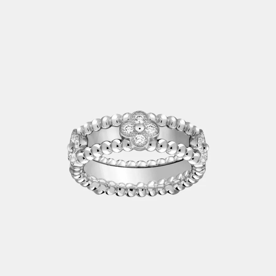Bague Perlée Van Cleef & Arpels en or blanc, diamant 0.34ct — photographie du modèle, cote d’occasion GOLDMARKET