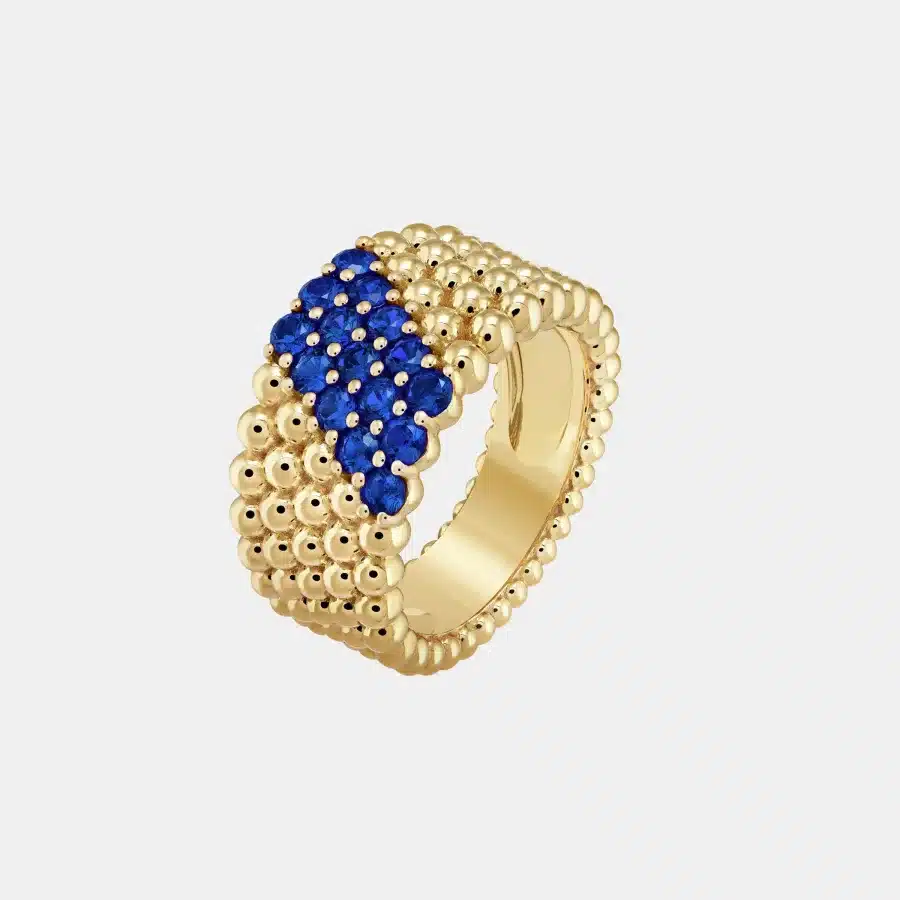 Bague Perlée Van Cleef & Arpels en or jaune, saphir 0.91ct — photographie du modèle, cote d’occasion GOLDMARKET