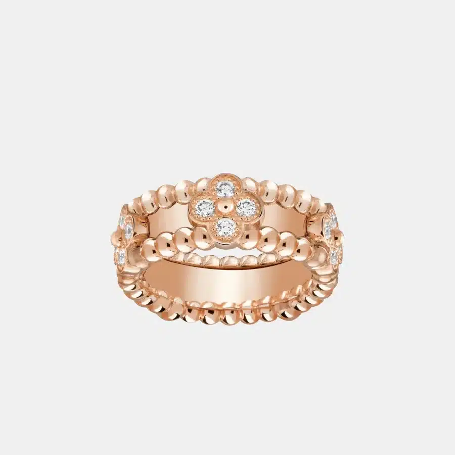 Bague Perlée Van Cleef & Arpels en or rose, diamant 0.34ct — photographie du modèle, cote d’occasion GOLDMARKET