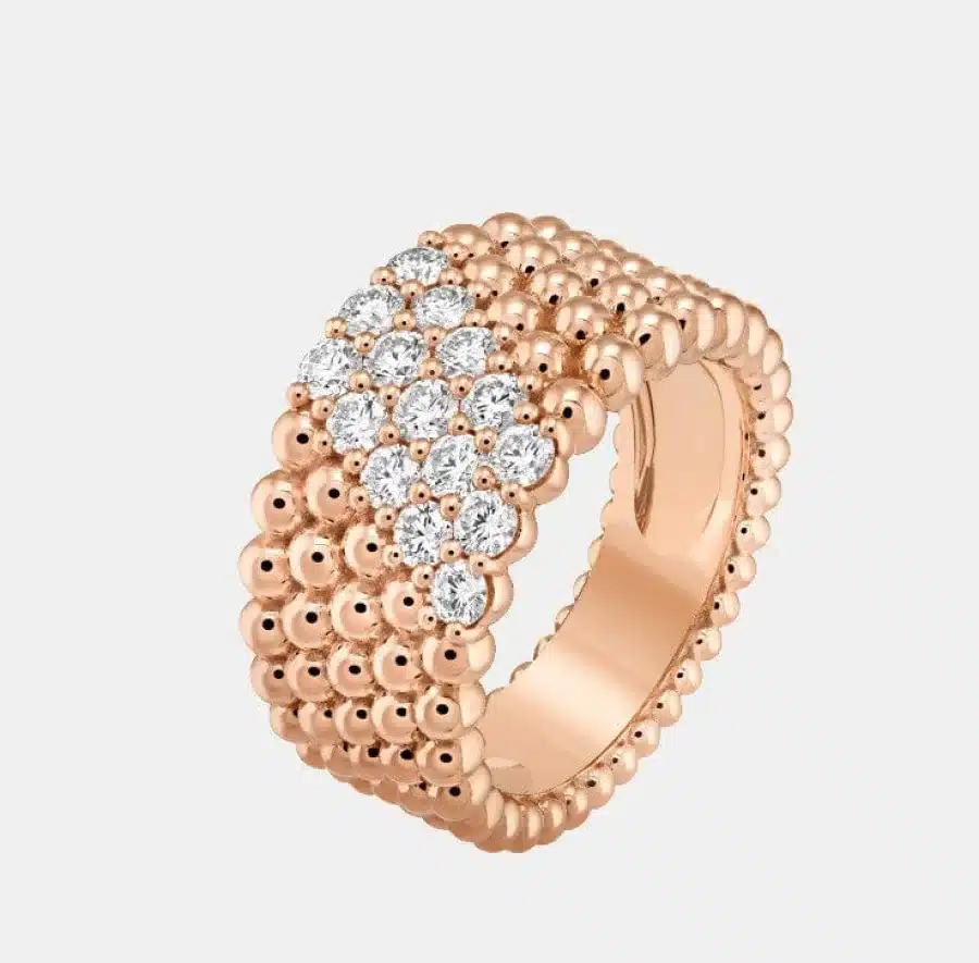 Bague Perlée Van Cleef & Arpels en or rose, diamant 0.77ct — photographie du modèle, cote d’occasion GOLDMARKET