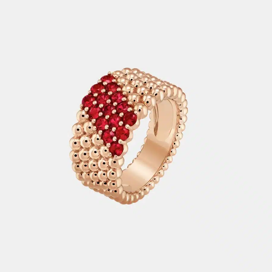 Bague Perlée Van Cleef & Arpels en or rose, rubis 0.99ct — photographie du modèle, cote d’occasion GOLDMARKET