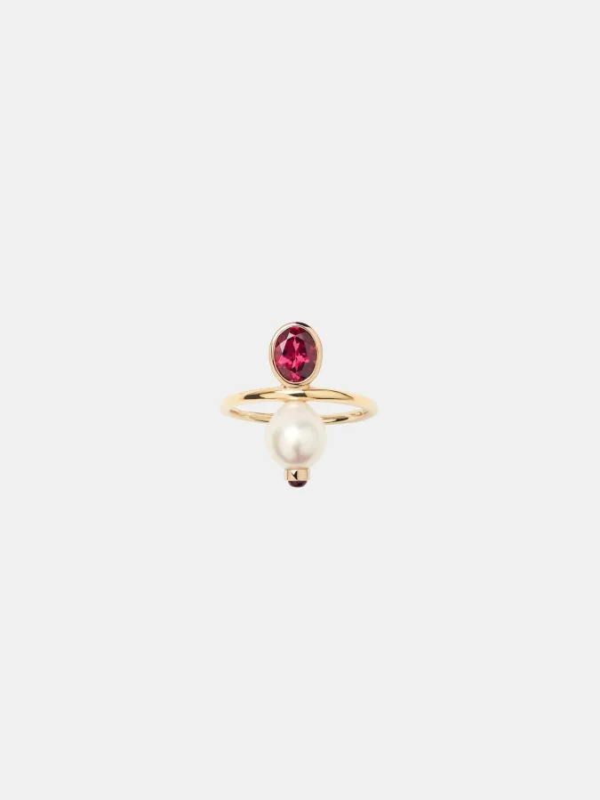 Bague Perles Précieuses Poiray en or jaune, rhodolite