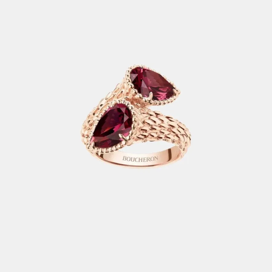 Bague Serpent Bohème Boucheron en or rose, motifs s, grenat 5.1ct — photographie du modèle, cote d’occasion GOLDMARKET