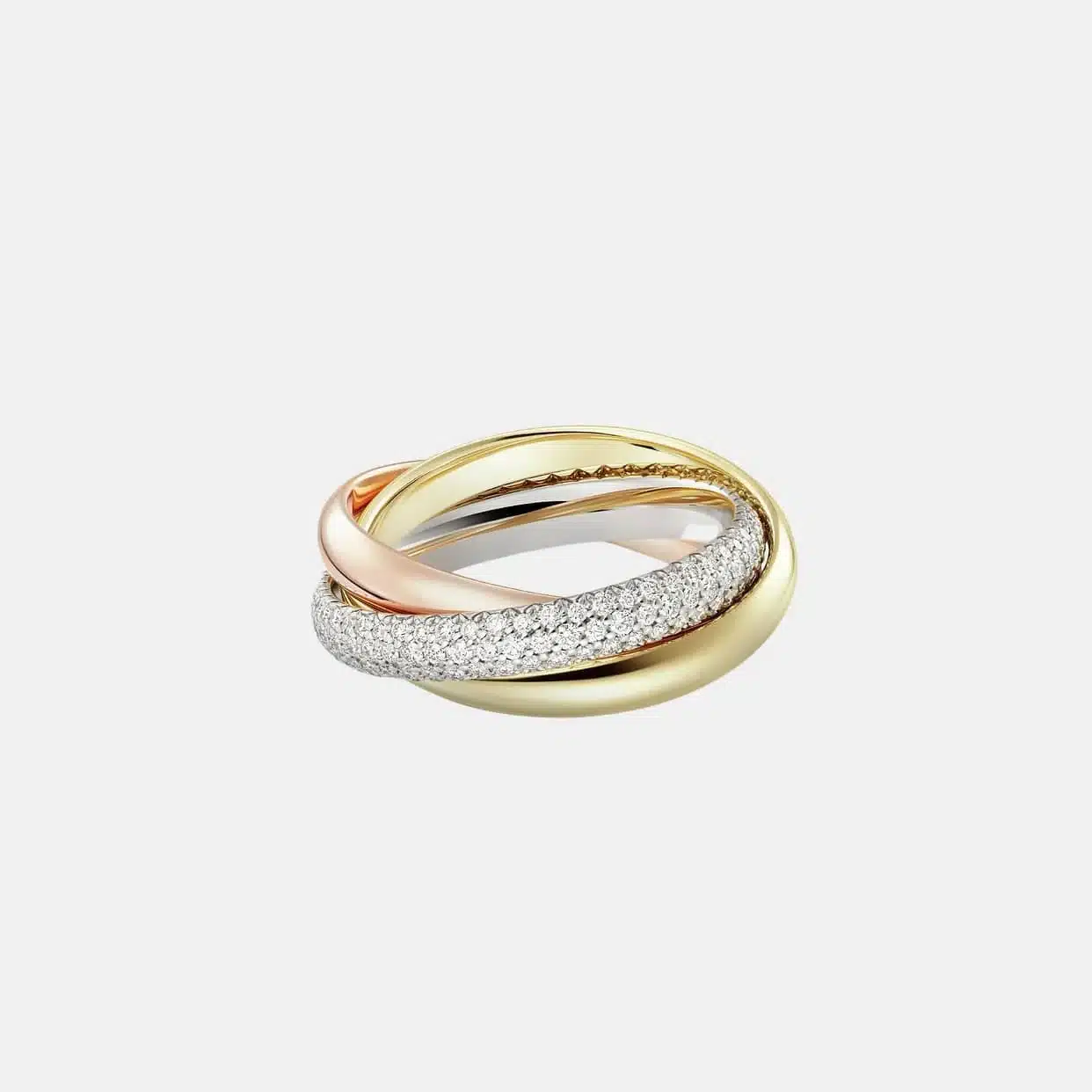 Bague Trinity Cartier, classique 156 diamants pavé — photographie du modèle, cote d’occasion GOLDMARKET
