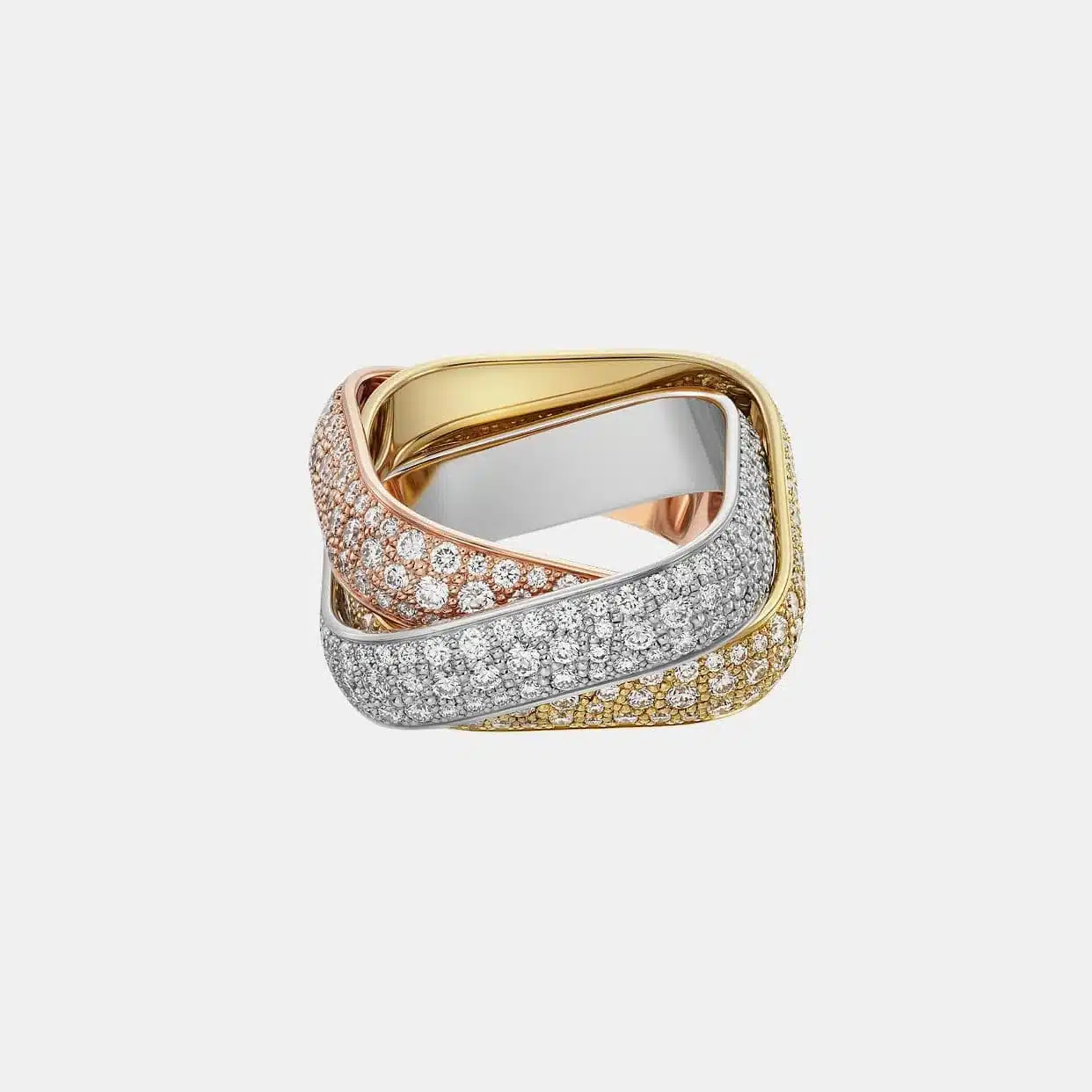 Bague Trinity Cartier grand modèle, de forme coussin 435 diamants pavé
