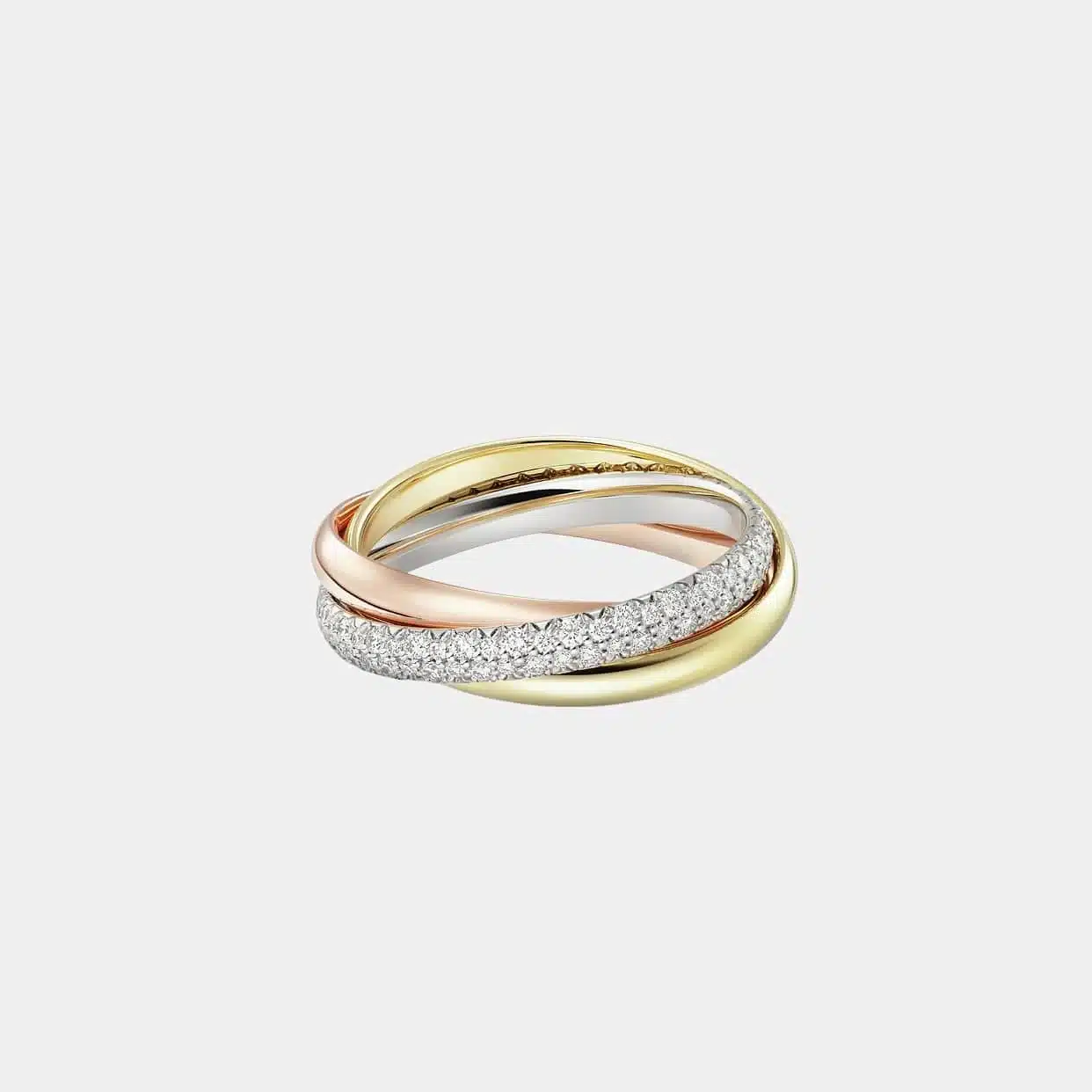 Bague Trinity Cartier petit modèle, 104 diamants pavé — photographie du modèle, cote d’occasion GOLDMARKET