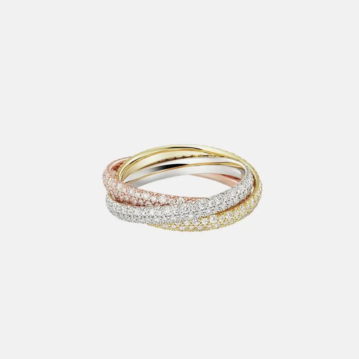 Bague Trinity Cartier petit modèle, 312 diamants pavé — photographie du modèle, cote d’occasion GOLDMARKET