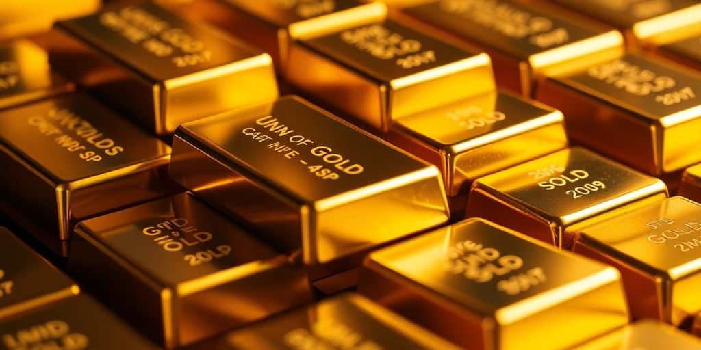 Barres d'or brillantes et luxueuses en gros plan.