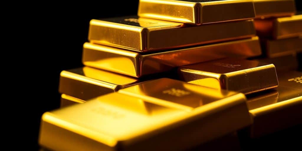 Barres d'or brillantes sur fond sombre.