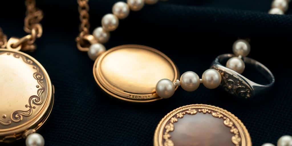 Bijoux anciens sur tissu sombre