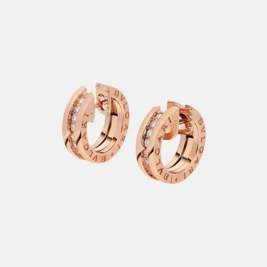 Boucles d'oreilles B.Zero1 Bulgari en or rose, diamant 0.18ct — photographie du modèle, cote d’occasion GOLDMARKET