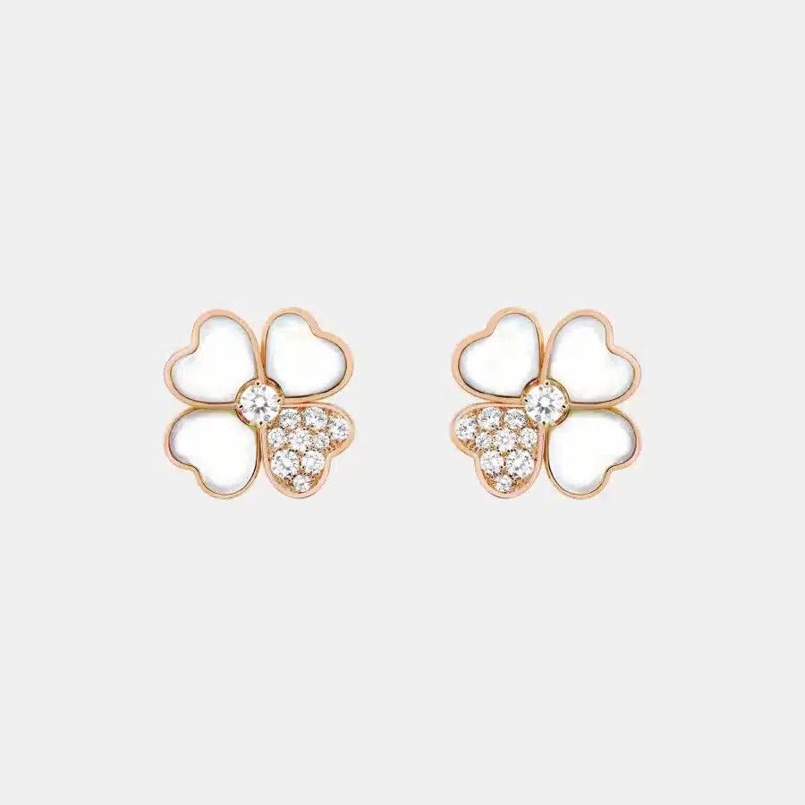 Boucles d'oreilles Cosmos Van Cleef & Arpels en or rose, diamant 0.79ct — photographie du modèle, cote d’occasion GOLDMARKET
