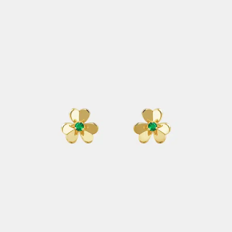 Boucles d'oreilles Frivole Van Cleef & Arpels en or jaune, émeraude 0.09ct — photographie du modèle, cote d’occasion GOLDMARKET