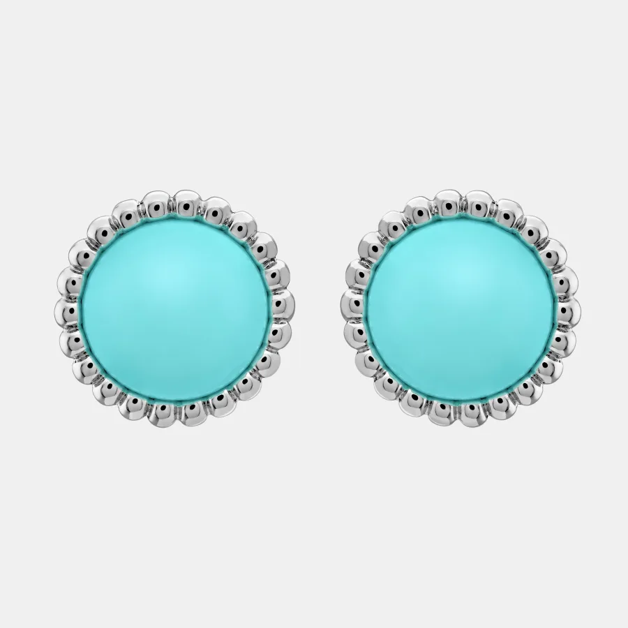 Boucles d'oreilles Perlée Van Cleef & Arpels en or blanc, turquoise — photographie du modèle, cote d’occasion GOLDMARKET