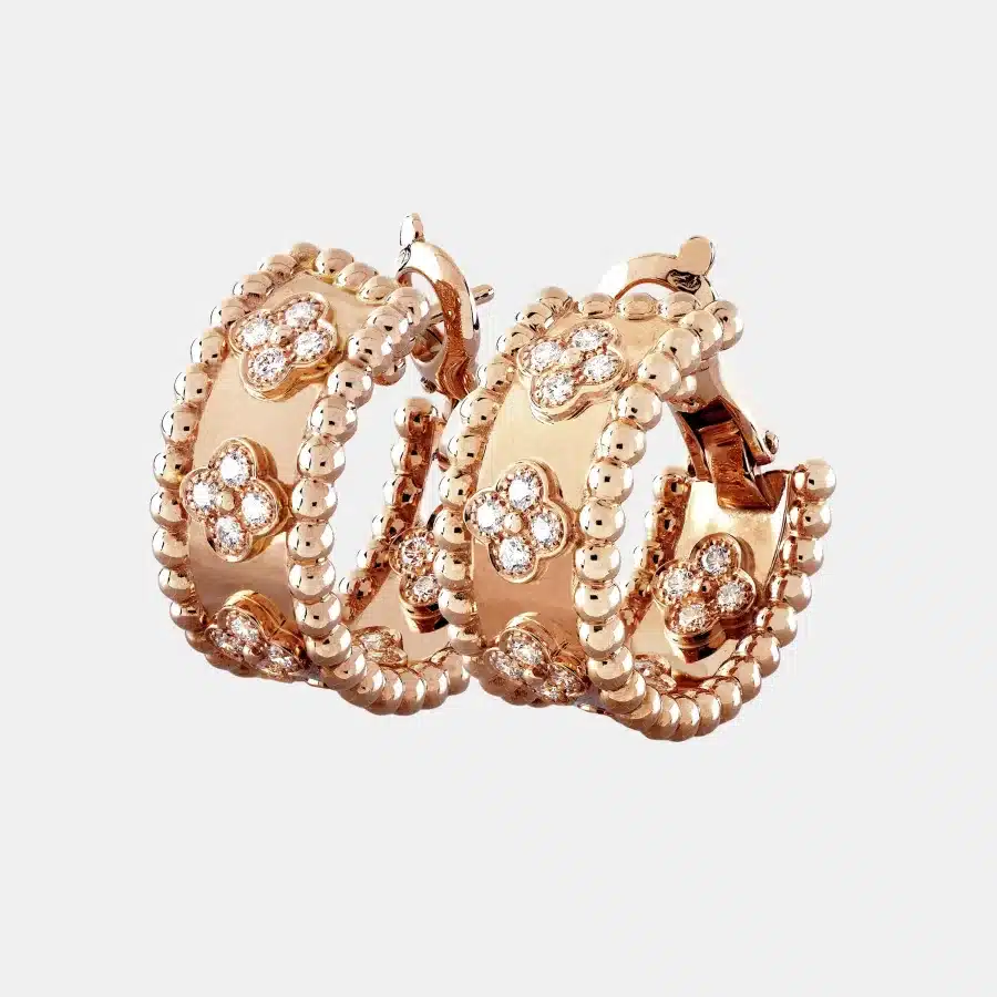 Boucles d'oreilles Perlée Van Cleef & Arpels en or rose, diamant 0.62ct — photographie du modèle, cote d’occasion GOLDMARKET