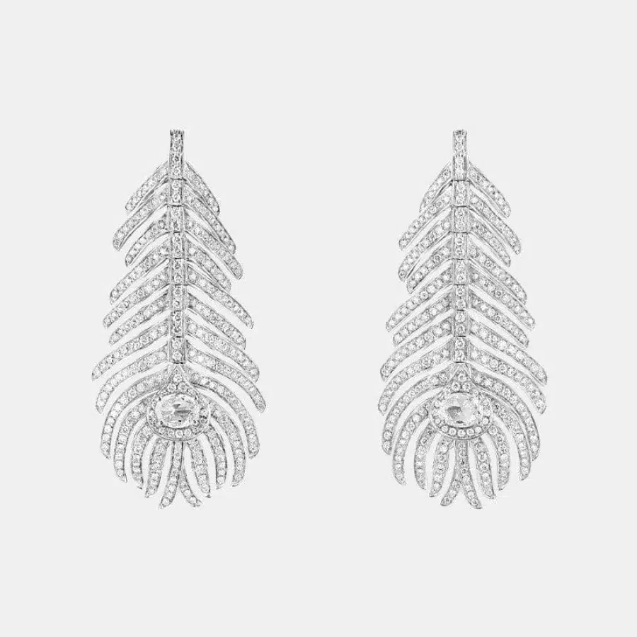 Boucles d’oreilles Plume de Paon Boucheron en or blanc, autre