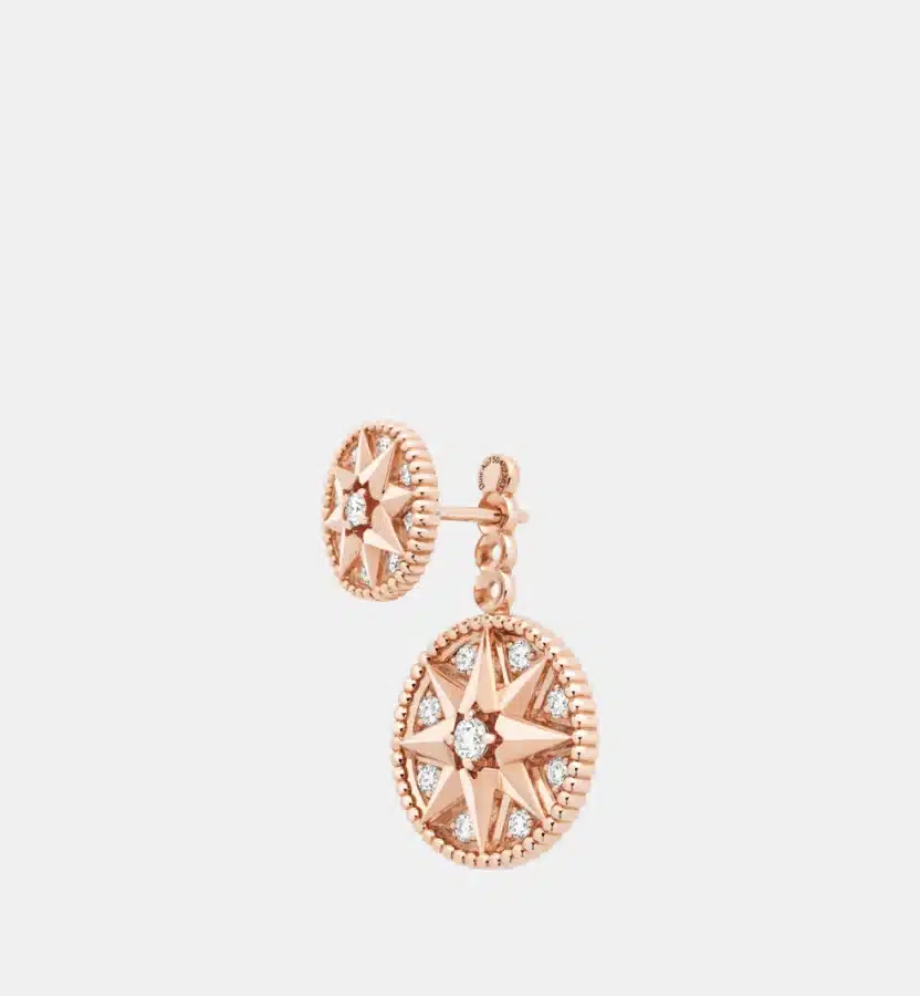 Boucles d'oreilles Rose des Vents Dior en or rose, diamant 1.53 ct, exemplaire d'occasion en bon état