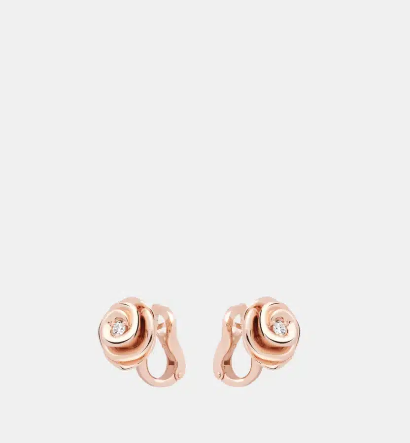Boucles d'oreilles Rose Dior Couture Dior en or rose, diamant 0.14 ct — photographie du modèle, cote d’occasion GOLDMARKET
