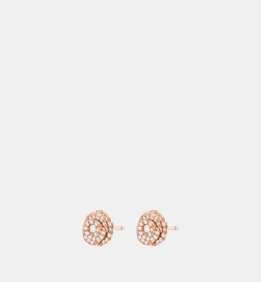 Boucles d'oreilles Rose Dior Couture Dior en or rose, diamant 0.5 ct — photographie du modèle, cote d’occasion GOLDMARKET