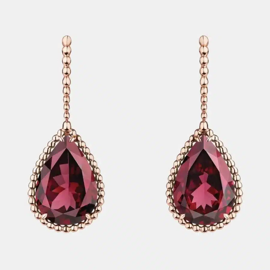 Boucles d'oreilles Serpent Bohème Boucheron en or rose, grenats rhodolites s motif 27.3ct — photographie du modèle, cote d’occasion GOLDMARKET