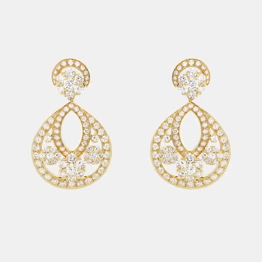 Boucles d’oreilles Snowflake Van Cleef & Arpels en or jaune, diamant 6.71ct