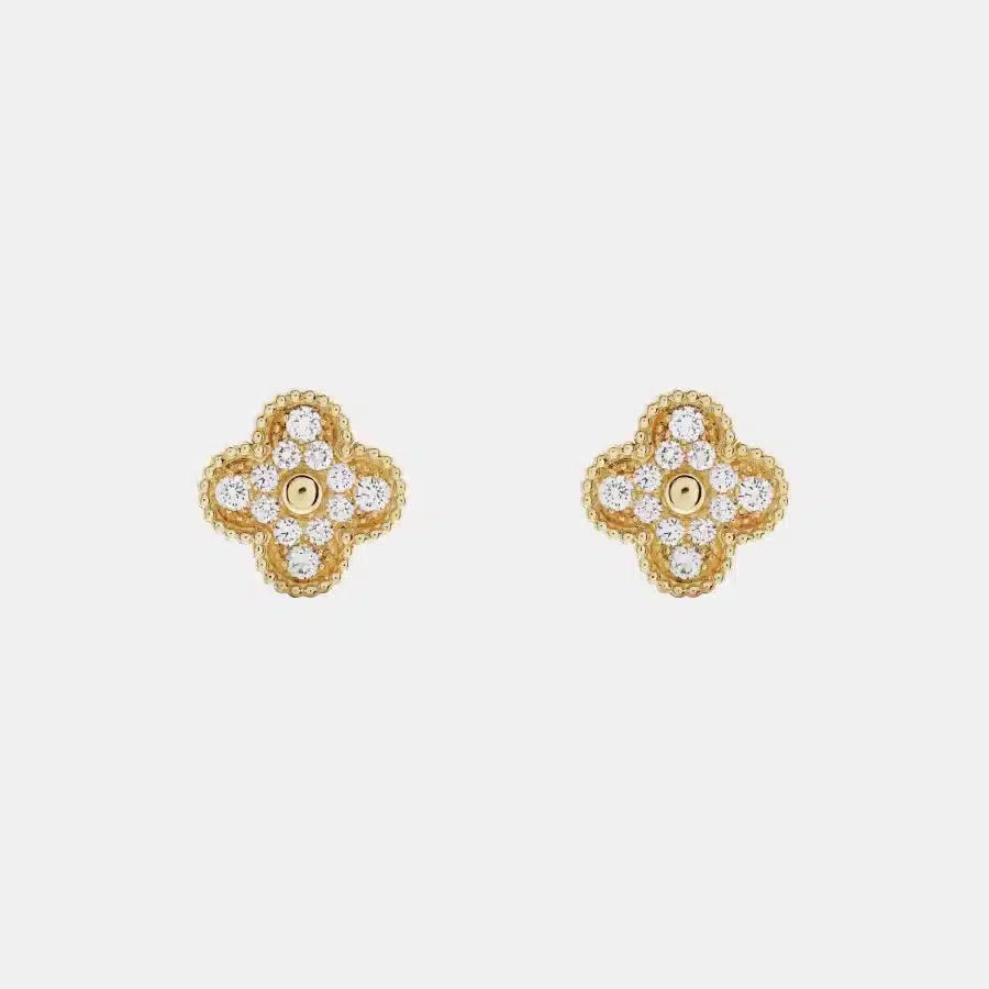 Boucles d'oreilles Vintage Alhambra Van Cleef & Arpels en or jaune, diamant 0.97ct — photographie du modèle, cote d’occasion GOLDMARKET