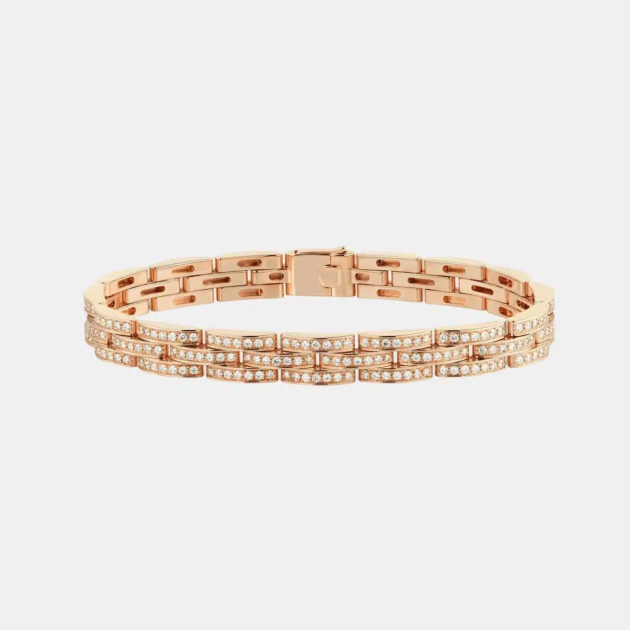 Bracelet Maillon Panthère Cartier, trois rangs , pavé