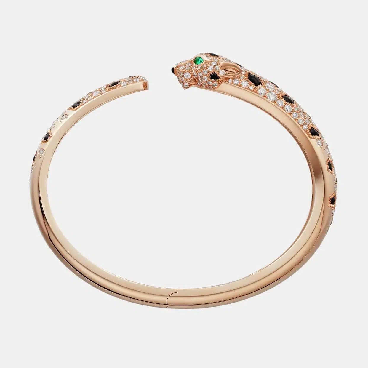Bracelet Panthère Cartier en or rose, émeraude — photographie du modèle, cote d’occasion GOLDMARKET