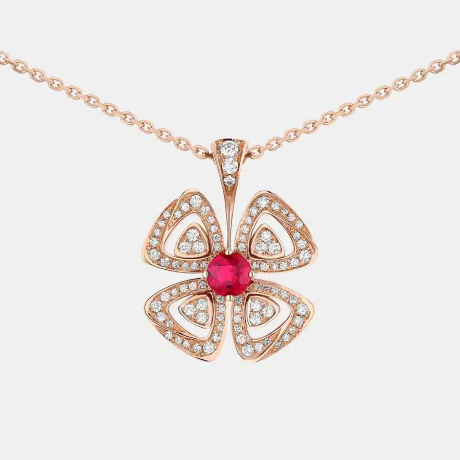 Collier Fiorever Bulgari en or rose, rubis 0.35ct — photographie du modèle, cote d’occasion GOLDMARKET