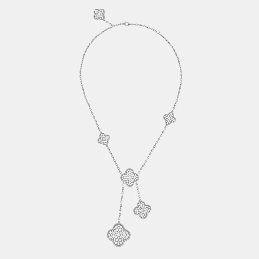 Collier Magic Alhambra Van Cleef & Arpels en or blanc, diamant 6.17ct — photographie du modèle, cote d’occasion GOLDMARKET