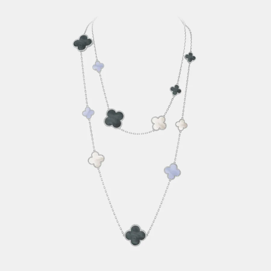 Collier Magic Alhambra Van Cleef & Arpels en or blanc, mixte 16 motifs — photographie du modèle, cote d’occasion GOLDMARKET