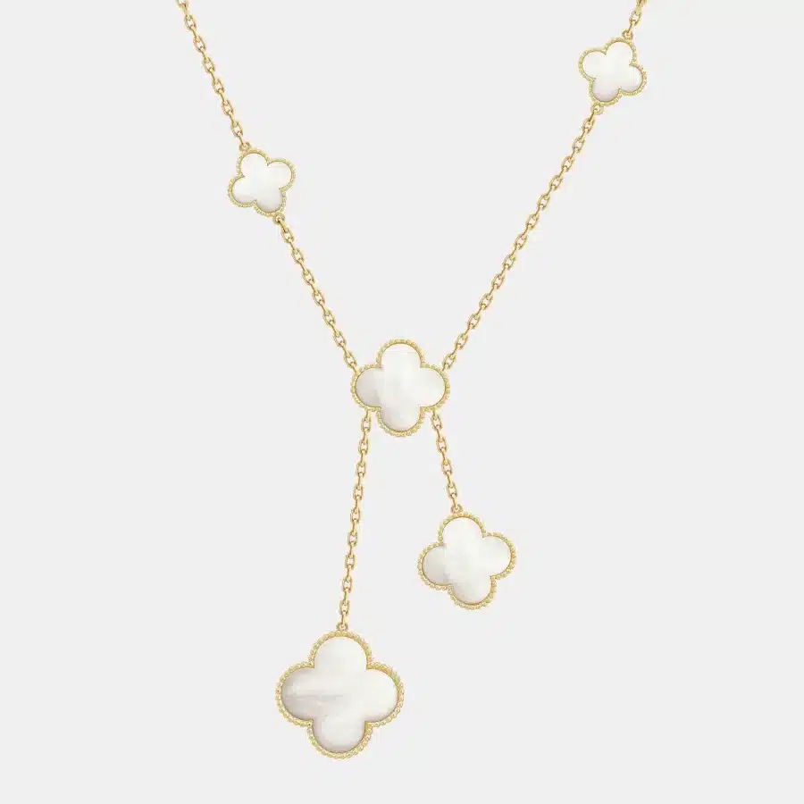 Collier Magic Alhambra Van Cleef & Arpels en or jaune, perle 6 motifs — photographie du modèle, cote d’occasion GOLDMARKET