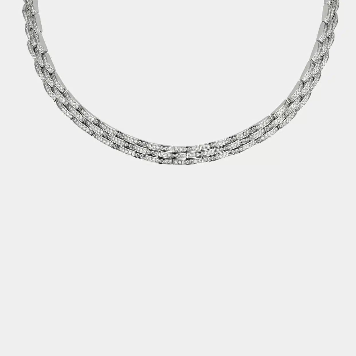 Collier Maillon Panthère Cartier, trois rangs , pavé