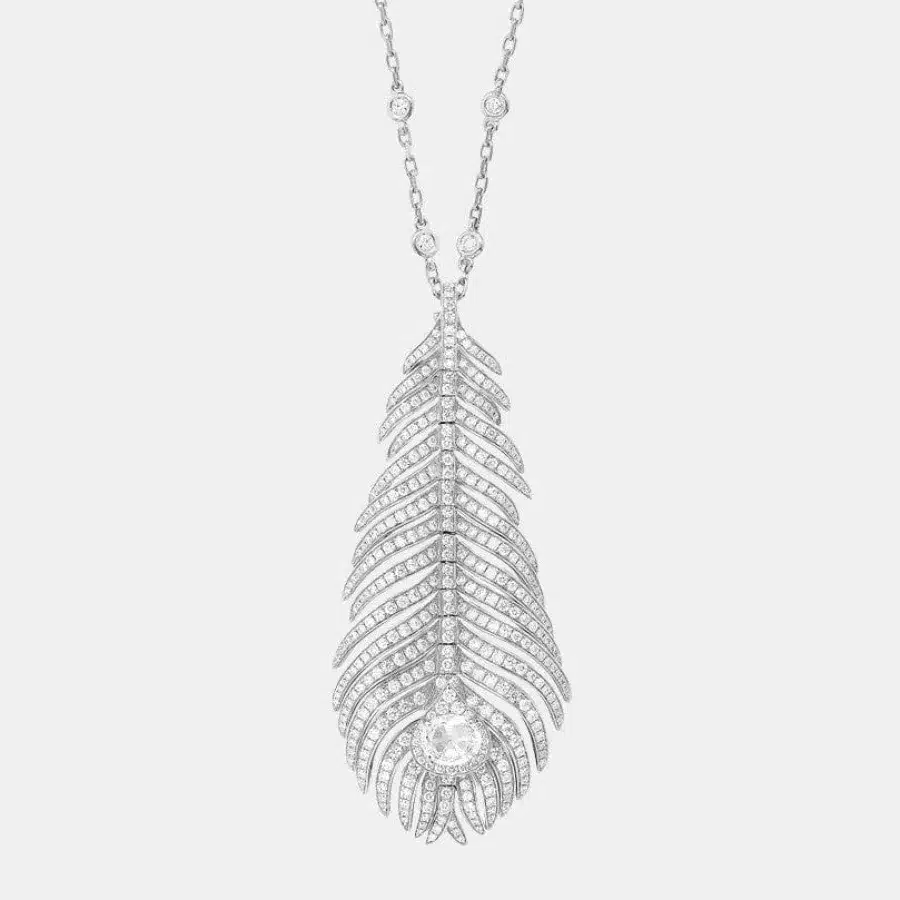 Collier Plume de Paon Boucheron en or blanc, diamant 0.5ct — photographie du modèle, cote d’occasion GOLDMARKET