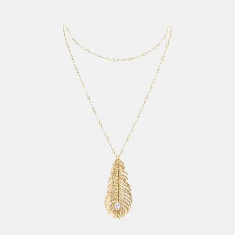 Collier Plume de Paon Boucheron en or jaune, diamant 0.47ct — photographie du modèle, cote d’occasion GOLDMARKET